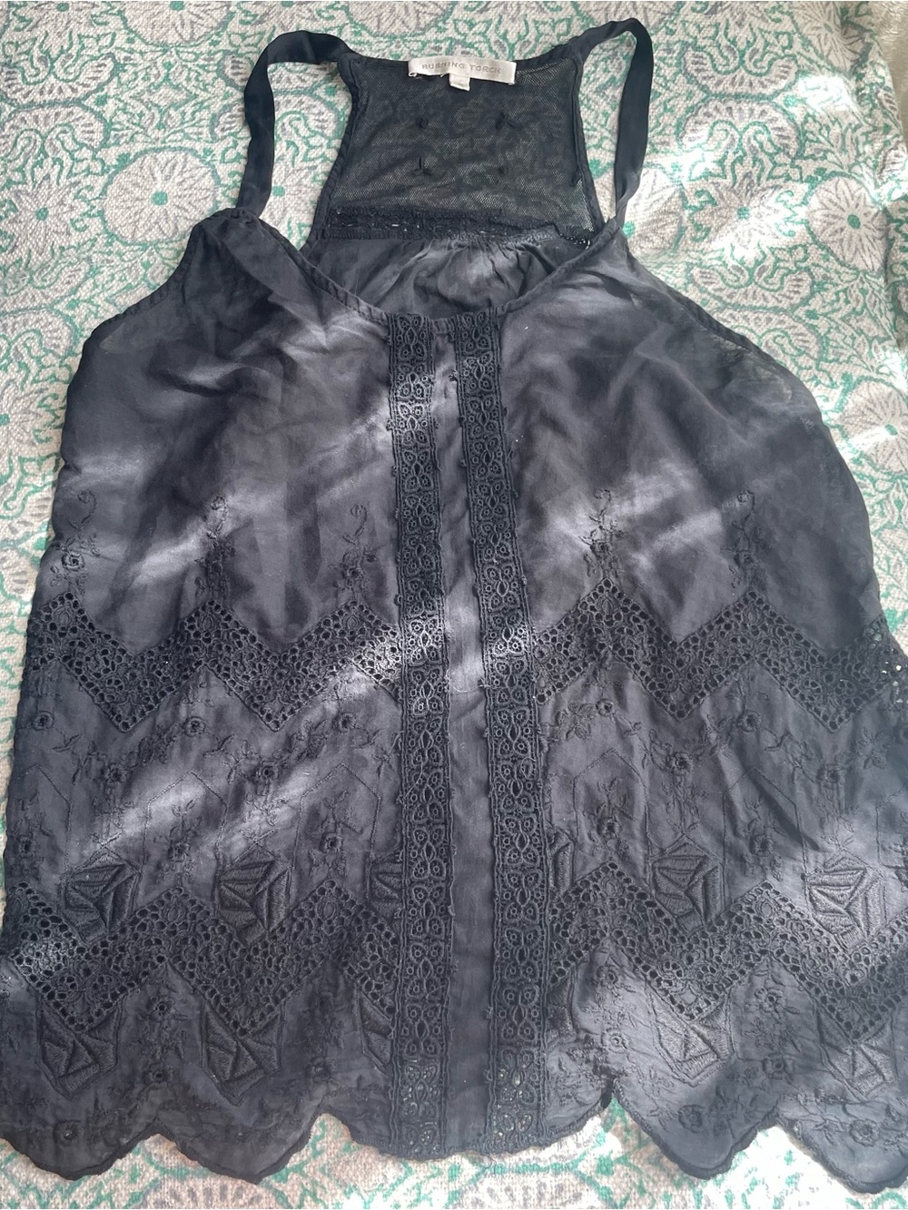 Burning Torch Black Mesh Embroidered Camisole